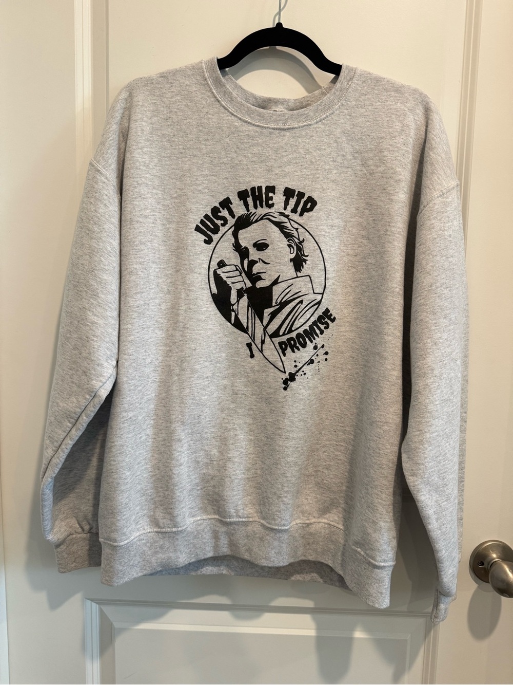 Gray Graphic Crewneck Halloween Sweatshirt - 'Just The Tip' Design